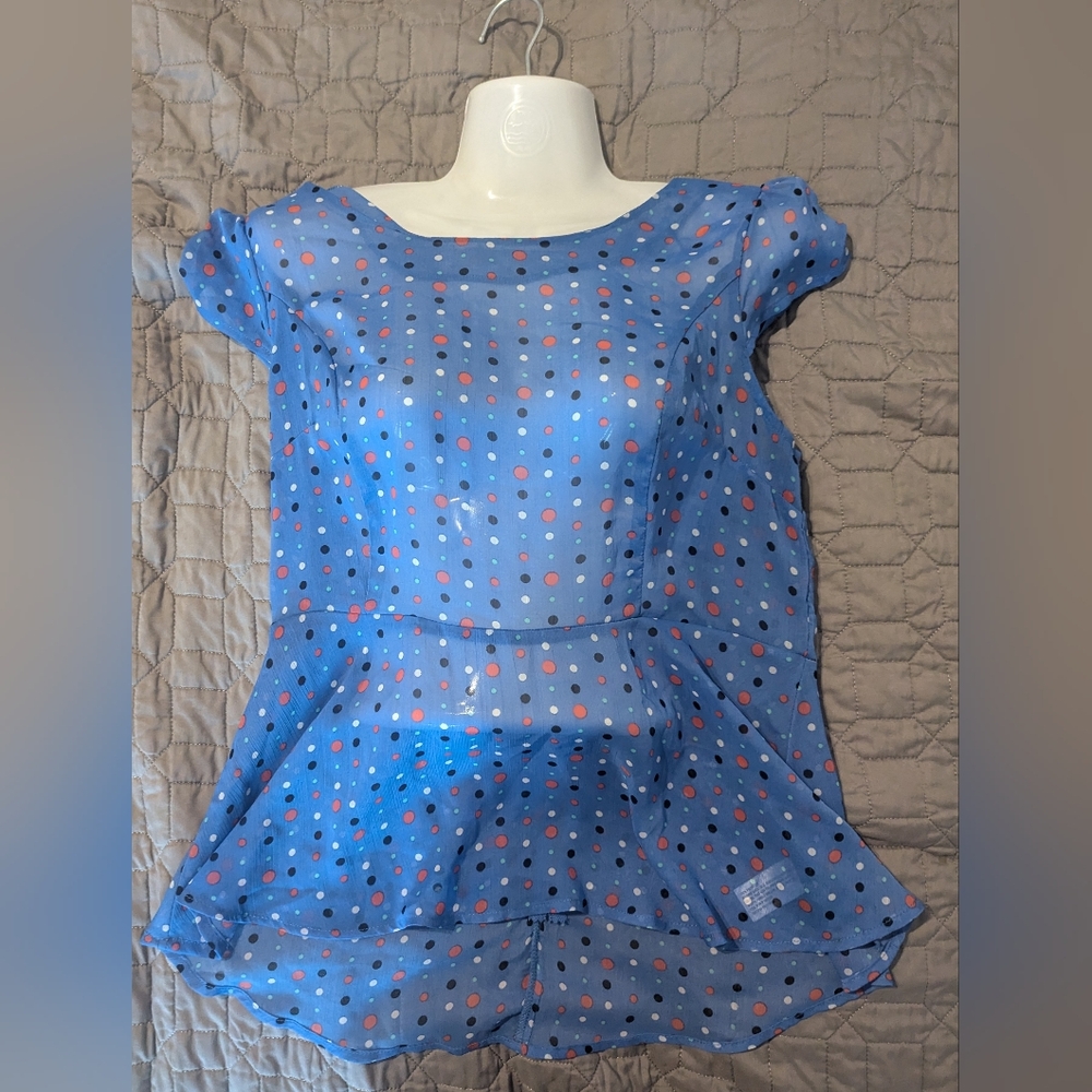 Blue sheer colorful dot top